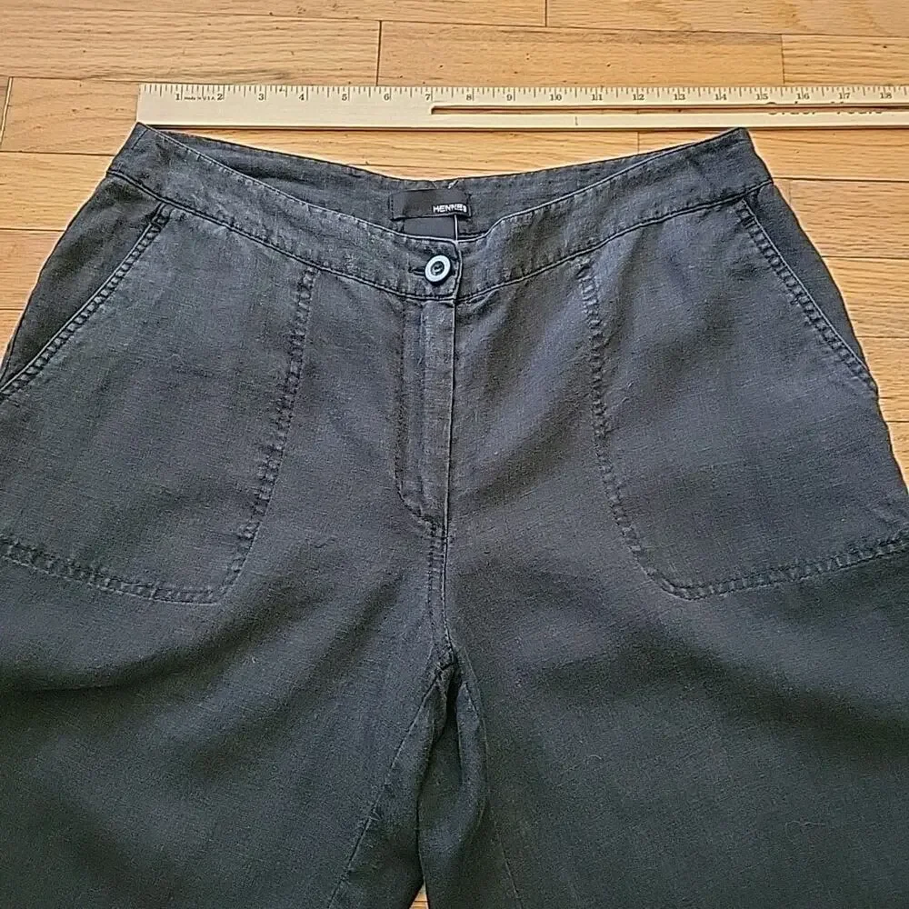 H‎ M Hennes Black Linen Wide Leg Pants Mid Rise Unlined Boho Classic Lagenlook